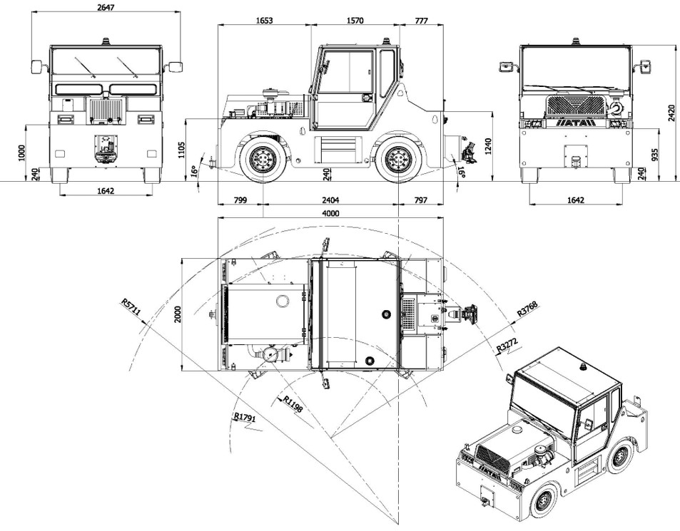 Maße Dieselschlepper ATA 9500