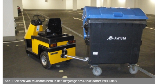 Ziehen von Müllcontainern in der Tiefgarage